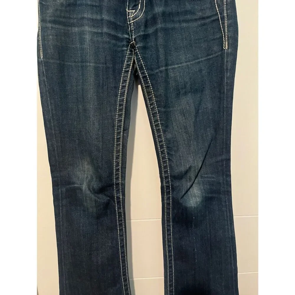 Miss Me Blue Embellished Beaded Factory Distressed Boot Jeans Western Rodeo